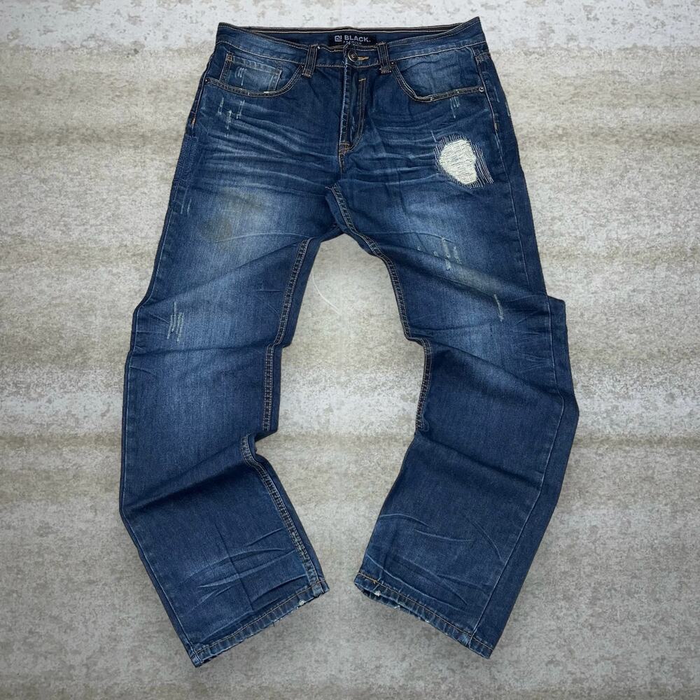 Vintage Y2K Black Brand Jeans 34x32 Relaxed Fit Dark Wash Denim - Picture 2 of 5